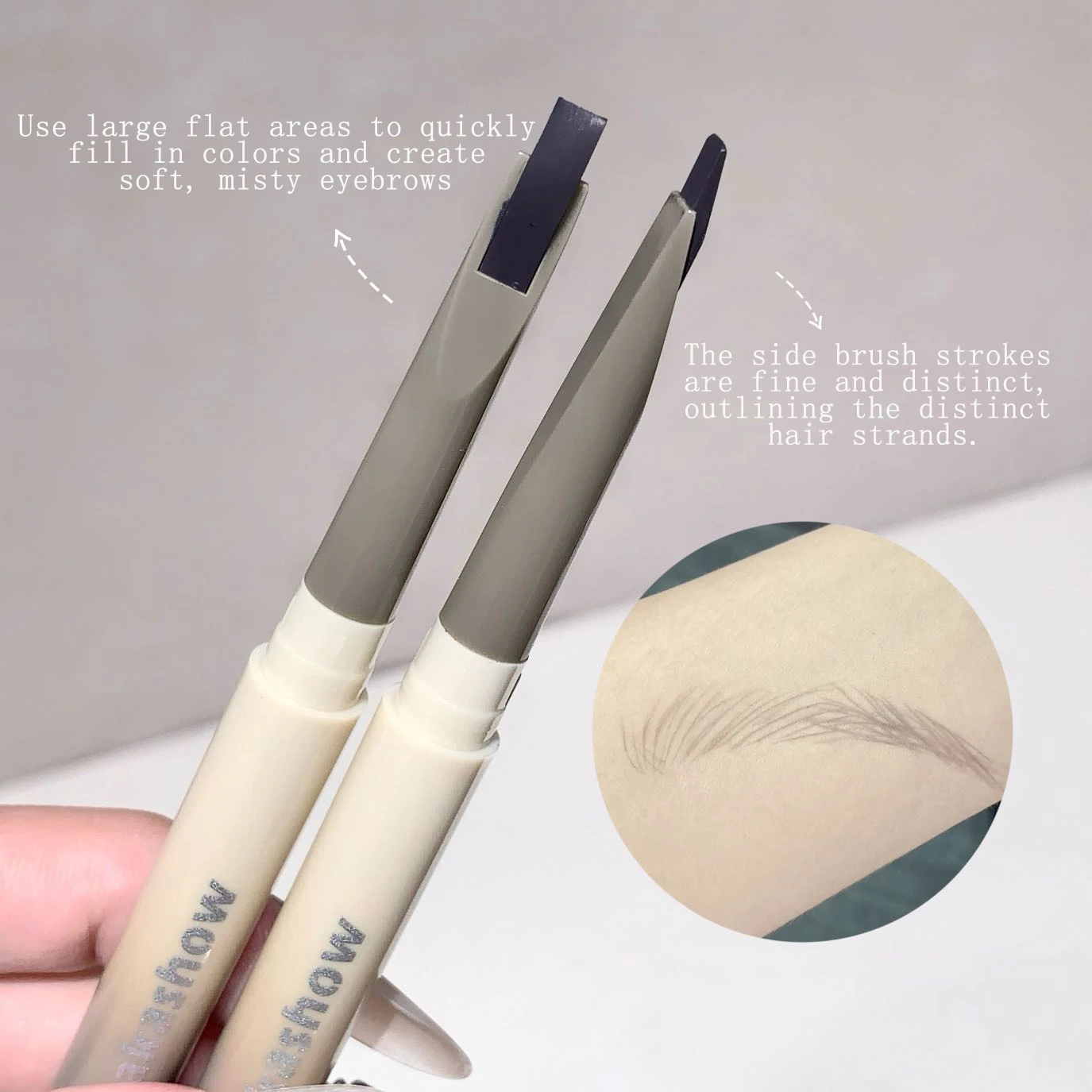 قلم حواجب 2 في 1 مزدوج الرأس مع فرشاة، مقاوم للماء، يدوم طويلاً، دقيق، مقاوم للتلطخ، مكياج حواجب طبيعي