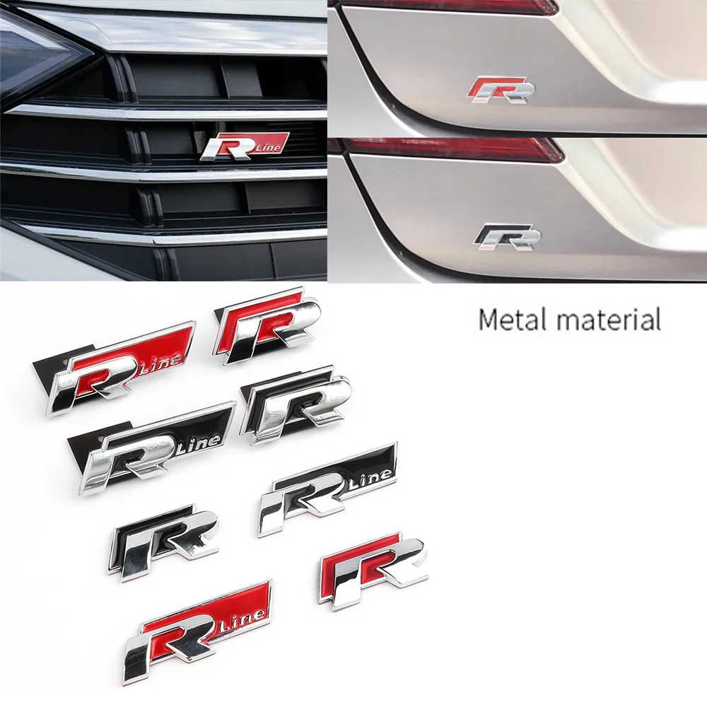 3D Car Front Grille Trunk Emblem Sticker For R Rline Logo Badge Stickers VW Polo Passat B5 B7 Golf Jetta Polo CADDY Beetle Jetta