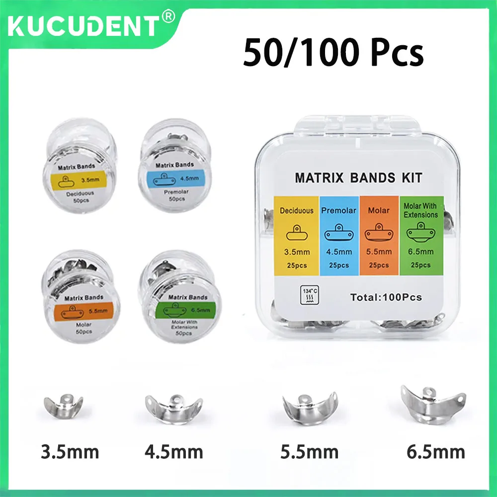 

50/100 Pcs Dental Metal Matrix Bands Sectional Contoured System with Holes Nickel Titanium Clamping Ring Dentistry Tools