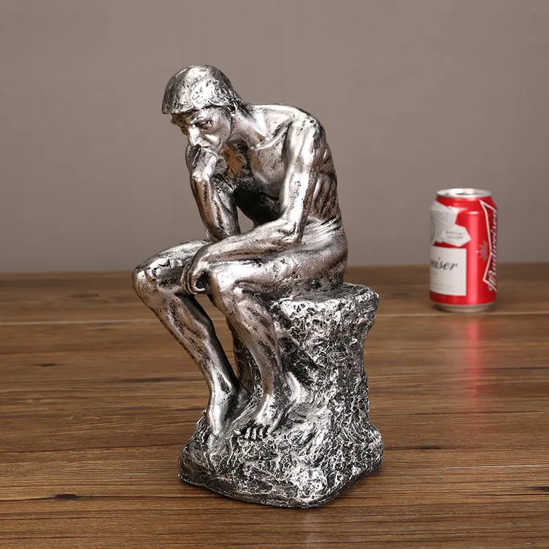 European-Style 'The Thinker' Sculpture– Vintage Bronze Statue for Bookshelf/TV Cabinet Decor (Luxury