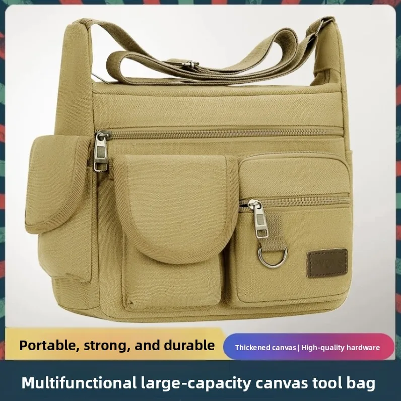 

Thiened Canvas Tool Bag Portable Multi-Functional ian Tool Bag Durable Worksite Crossbody Bag for Men And Women