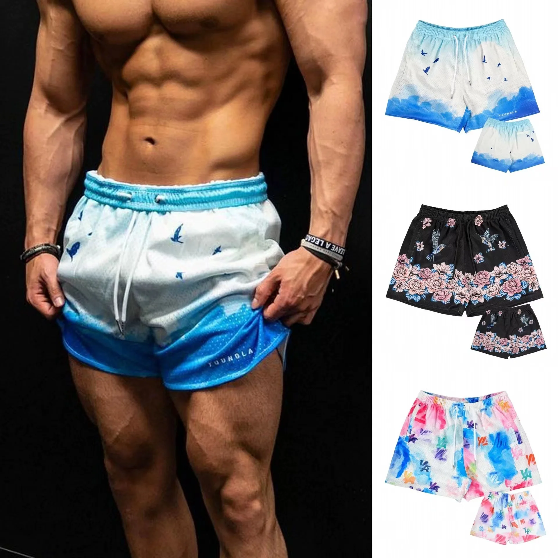 Muscle Fitness Brothers 2024 summer new quarter pants through casual pants loose sports shorts men's pants