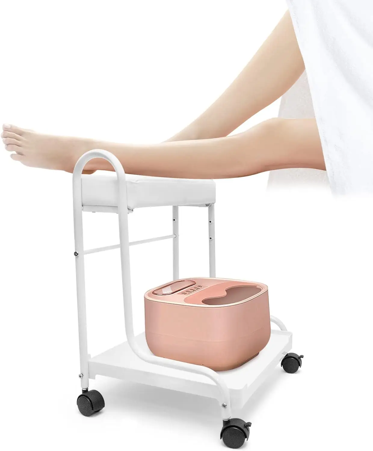 Pedicure Manicure Beauty Salon Nail Foot Bath Spa Portable Esthetician Trolley Cart For Foot Rest 3 Adjustable Height Pu