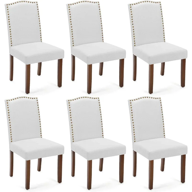 Chairs Set of 6, Upholstered Fabric Kitchen Room Chairs Mid Century Modern High-End Dining Room Side Chairs with Nailhead Trim a