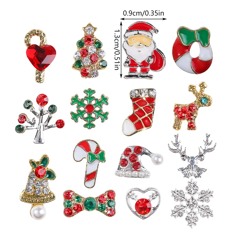 Christmas Nail Art Diamonds Jewellery Santa Elk Bells Snowflake Hat Nail Accessories Alloy Charms Flat Bottom Nail Accessories