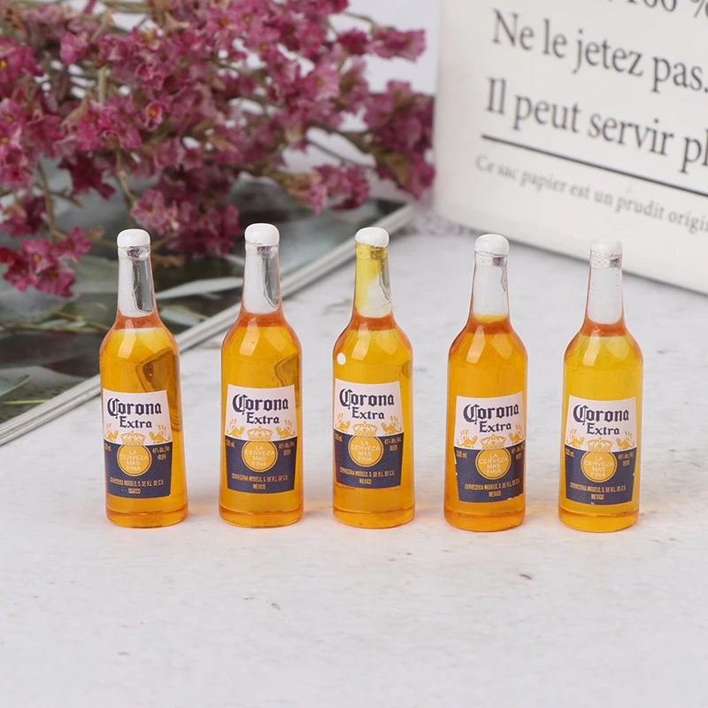 10 unids/set casa de muñecas botellas de vino en miniatura (5x Corona + 5x Budweiser) Mini simulación juego de simulación muñecas de juguete accesorios de decoración de bebidas