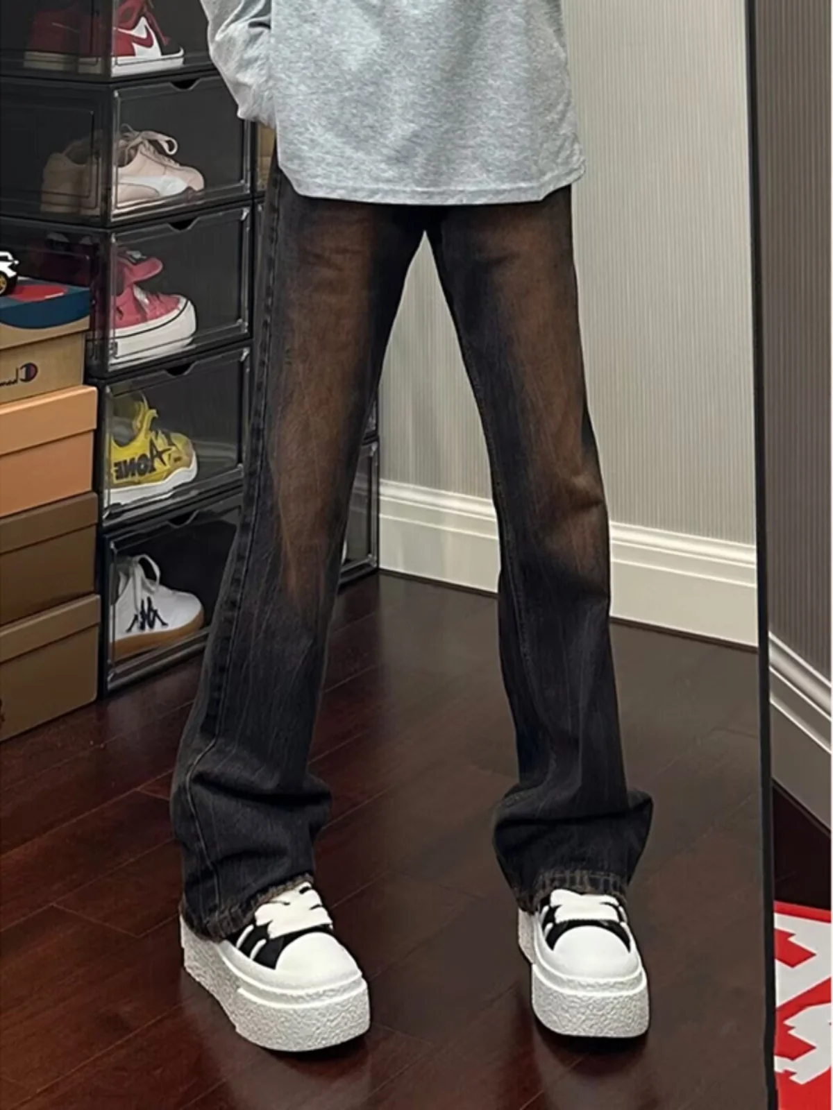 

Мужские джинсы Waed Vintage: прямые, расклешенные, осенне-зимние, модные, в стиле High Street, CleanFit, молодежные, из прочного эластичного денима