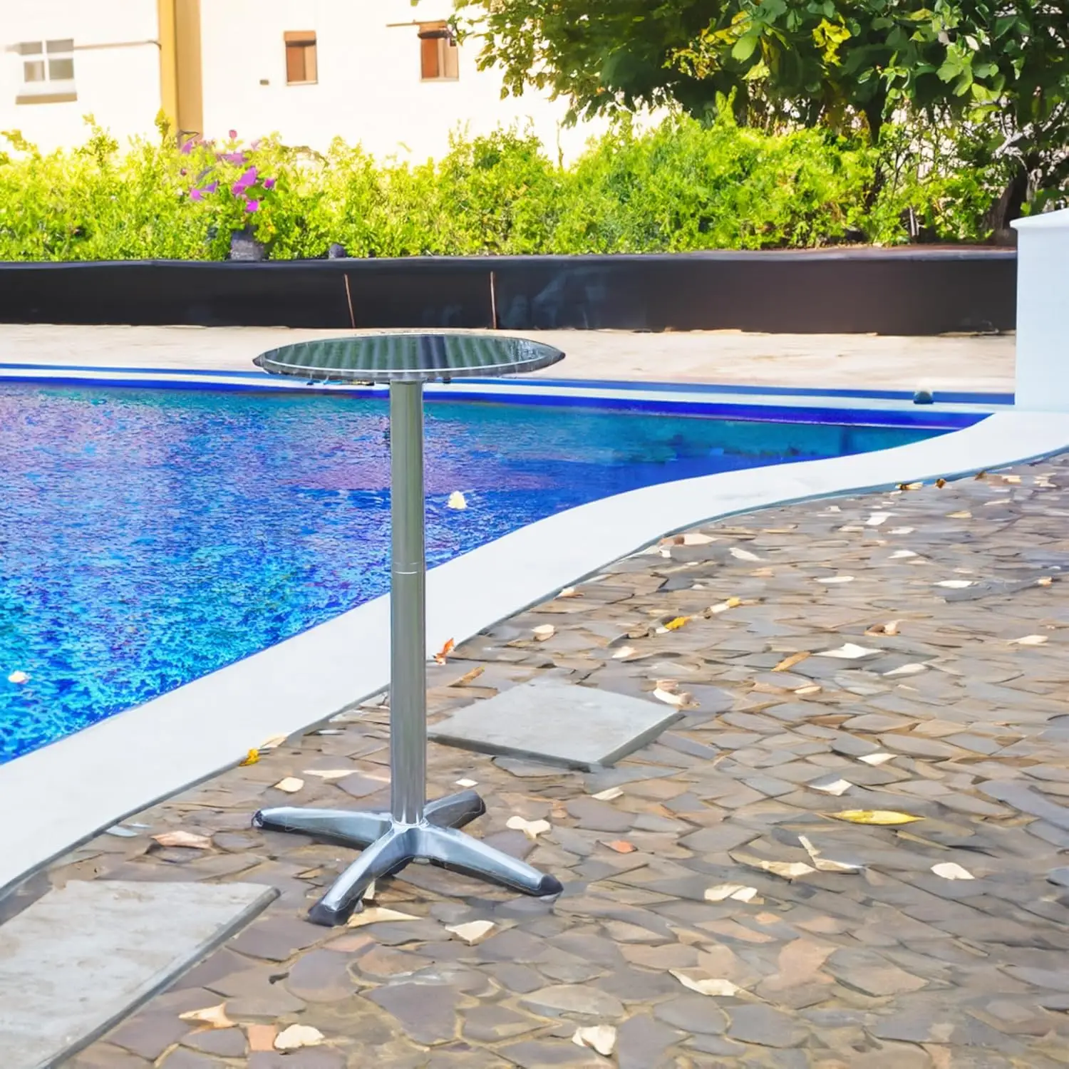 

Aluminum Indoor Outdoor 23.75" Round Restaurant Bar Height 45" Table flip top