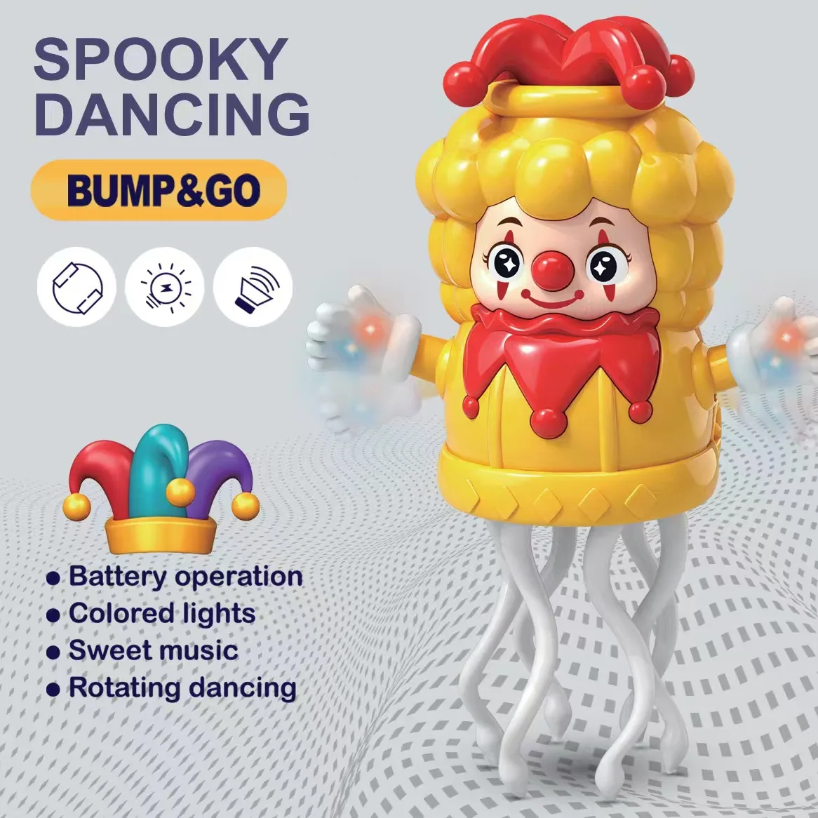 Spring-Loaded Clown Dancing Toy for Kids with Automatic Obstacle Avoidance Interactive Exercise Fun for Boys & Girls Aged 3-6