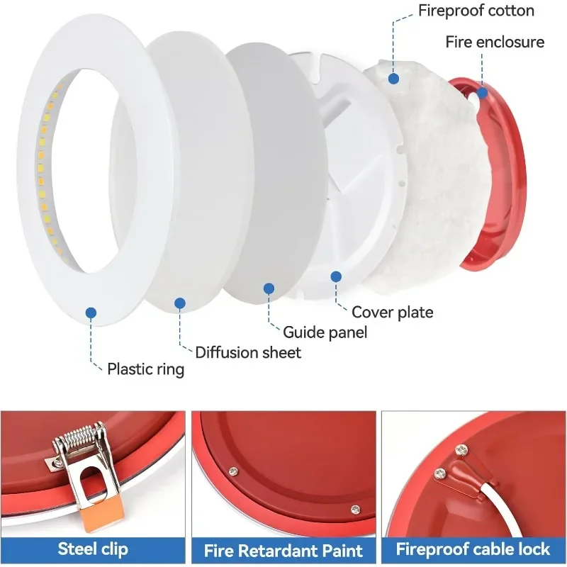 12 Pack 6 Inch 5CCT Adjustable & Dimmable,Fire Rated Recessed Light 2 Hours - Canless Downlight with Junction Box, 12W,