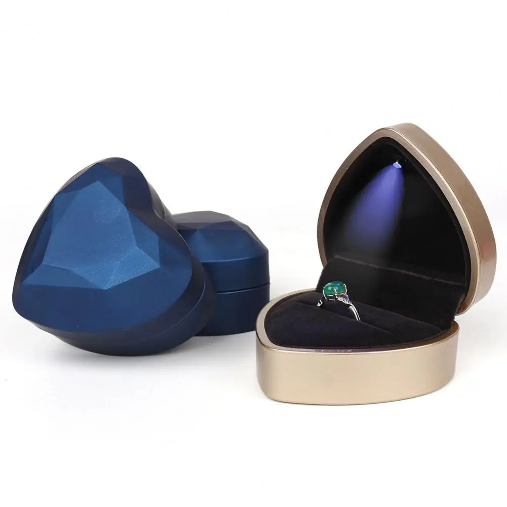 Ring Box with Led Light Elegant Ring Gift Box Heart Shaped Led Ring Box Portable Case for Proposal Engagement Wedding