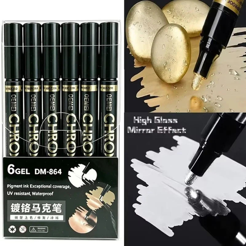 1/3/5/12pcs Chrome Mirror Marker Pen Set Waterproof Ink DIY Reflective Paint Pen Gold Silver Marker Model Painting Art Marker