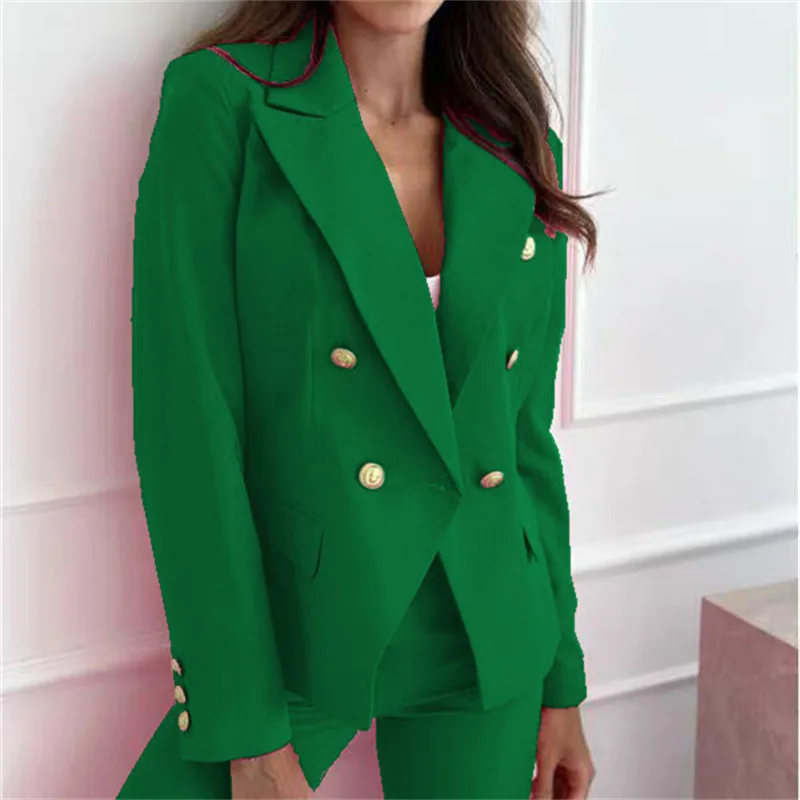 

Весна 2024, женские модные повседневные приталенные двубортные костюмы из полиэстера с пуговицами для женщин, повседневные костюмы для поездок на работу...