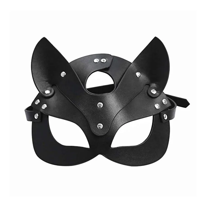 

2024 Fashion Sexy Erotic Women Half Face Fox Mask Cosplay Party Faux Leather Face Toys Masquerade Fancy Masks Punk Collar