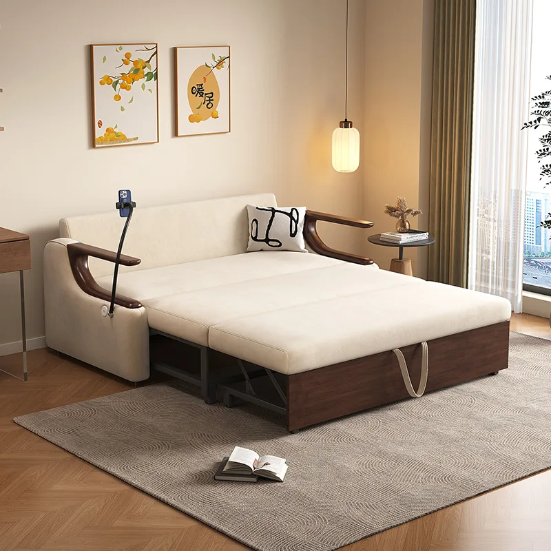 New double sofa bed foldable household small apartment living room dual-purpose integrated telescopic multi-functional solid