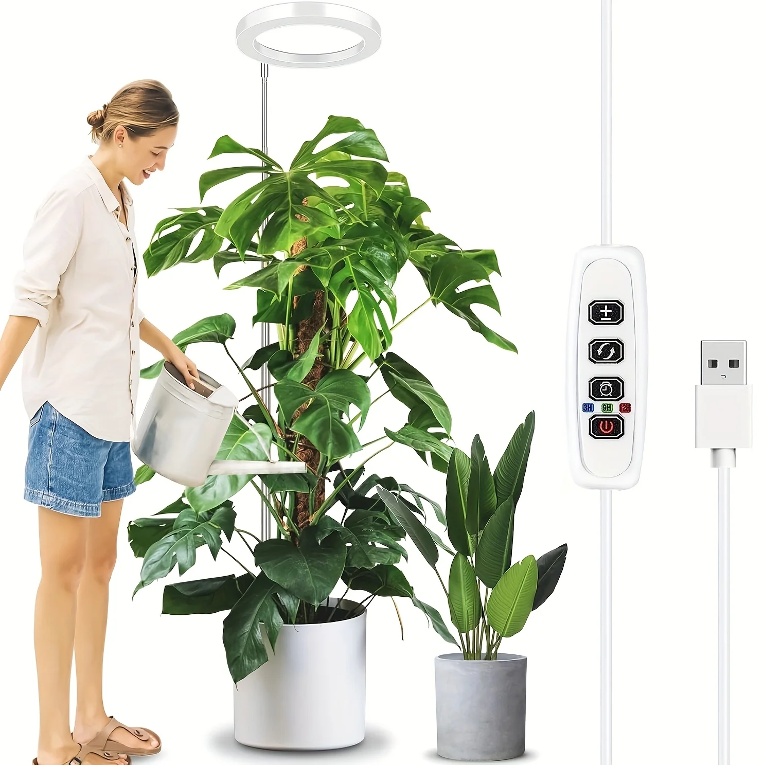 

72LED Full Spectrum Grow Light, Adjustable Brightness/Height (30-160cm), Auto Timer (3/9/12H)