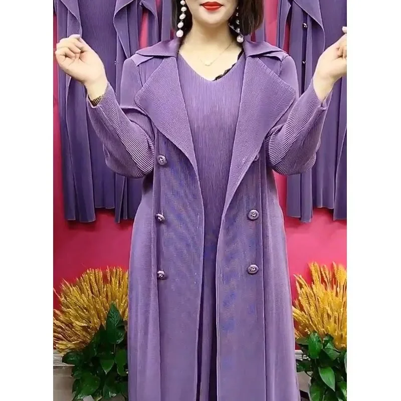 Mère d'âge moyen Patchwork longues robes printemps automne dame grande taille 5XL robes de haute qualité femmes faux deux pièces robe Maxi