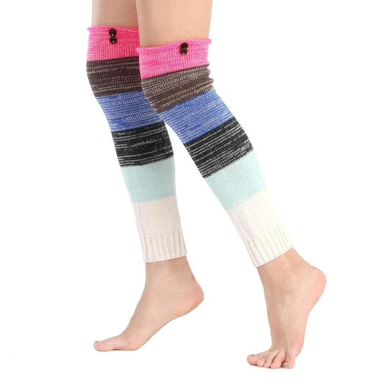 

Женские зимние вязаные длинные гетры с радужной строчкой, пуговицы, носки с манжетами, 15UB