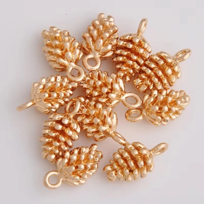 10pcs 8*15Mm Diy Silver Color Pine Cone Charms Gold Color Pinecone Nut Pendant 3D Jewelry Accessories High Quality Plating