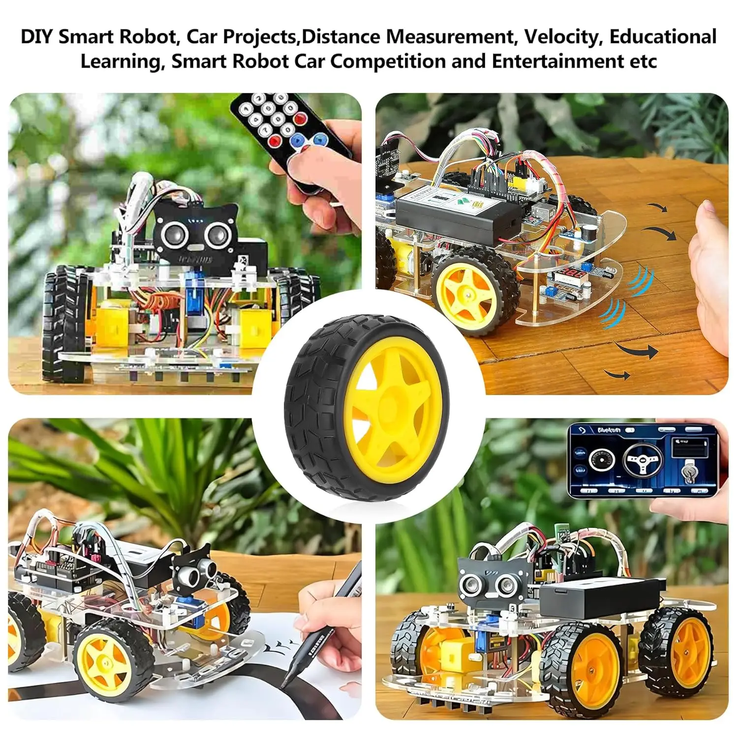 2 SZT. Silnik TT z przewodami, silnik prądu stałego DC 3-6V z przekładnią, silnik z podwójnym wałem 1:48 z zestawem kół z oponami do Arduino DIY Smart RC Car