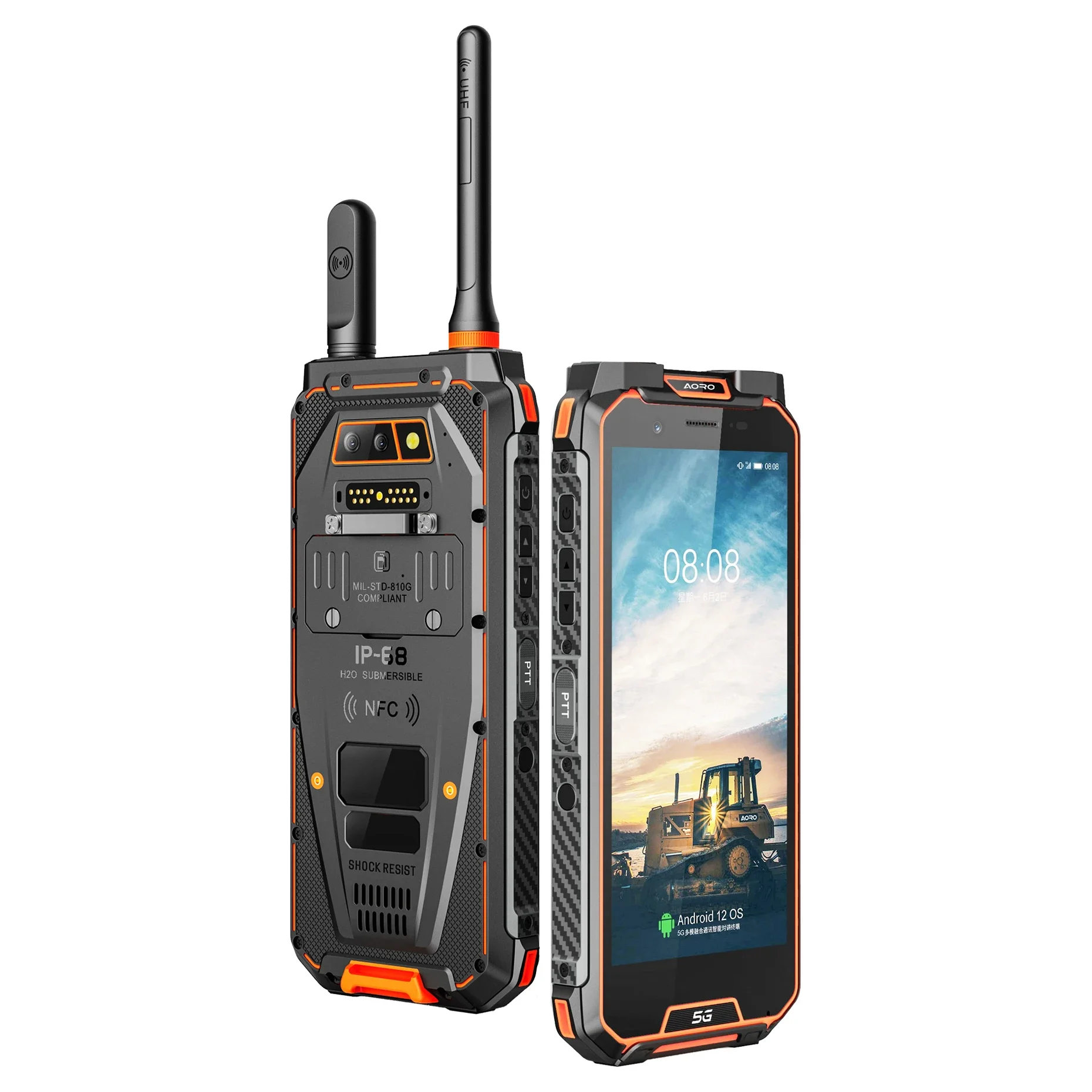 

Aoro M5 Pro 5G network 8000mAh android 12 DMR POC PTT 5G cell phone digital and analog radio rugged phone walkie talkie