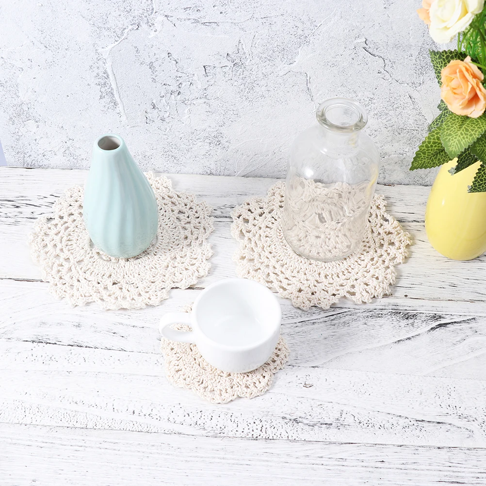 

6 pcs 14Cm Round Handmade Lace Crochet Coasters Vintage Cup Mats Hollow Design Reusable Washable Placemats For Home Decoration