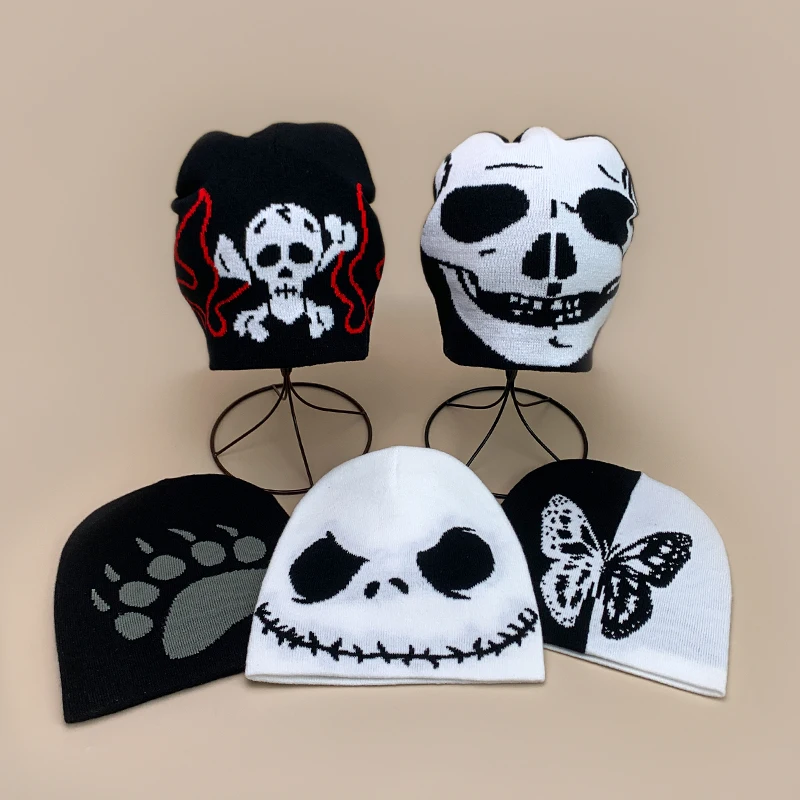 

Personal Punk Skull Demon Knitted Hats Autumn and Winter Unisex Dark Series Warm Street Versatile Niche Fashion Hip Hop Beanies