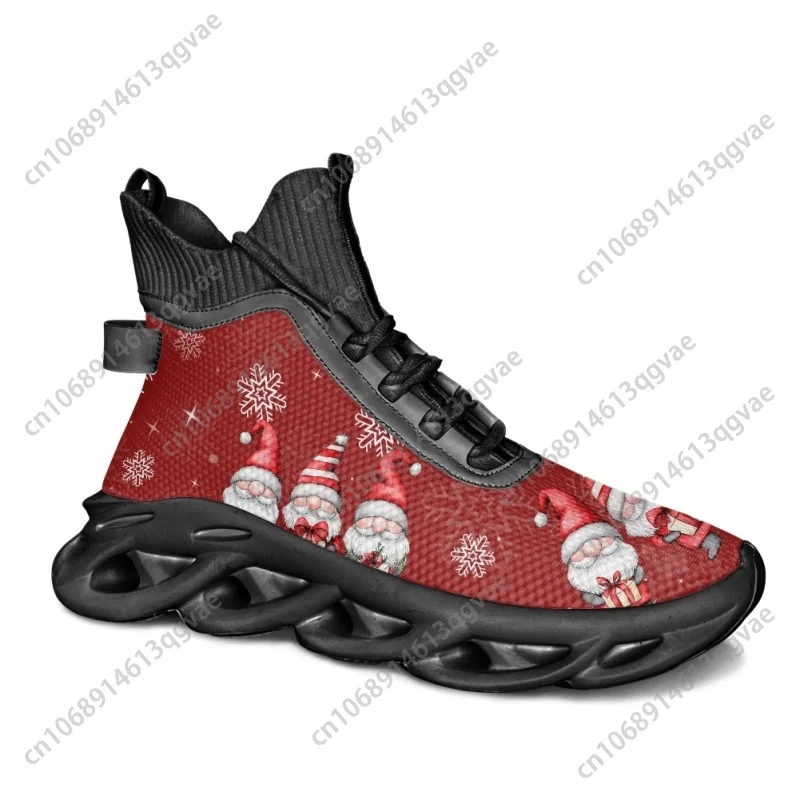 Christmas Red Snowflakes Santa Claus High Top Flats Sneakers Mens Womens Sports Running Shoes Lace Up Mesh Footwear Custom Shoe