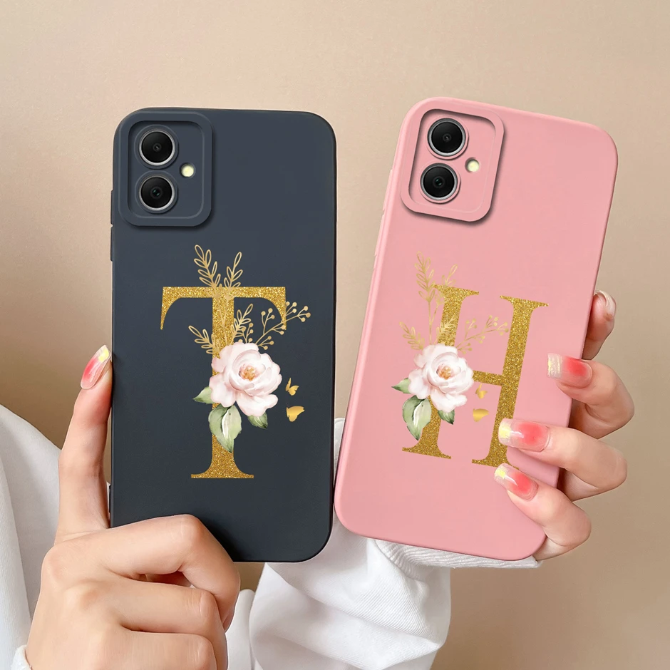 Case For Samsung Galaxy A05 A 05 Cute Flower Letter Couple Back Cover For Samsung A05S A05s Advanced Sense Liquid Silicone Shell