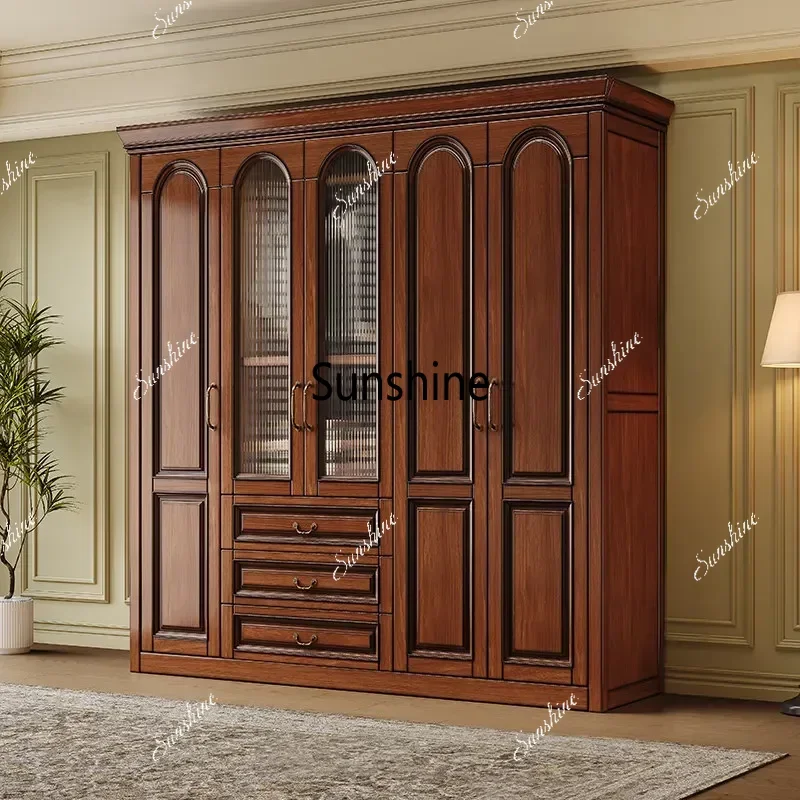 Decoration Brown Wardrobes Closet Wooden Tall Long Sliding Space Wardrobes Storage Cute Saving Guarda Roupas Furniture For Home