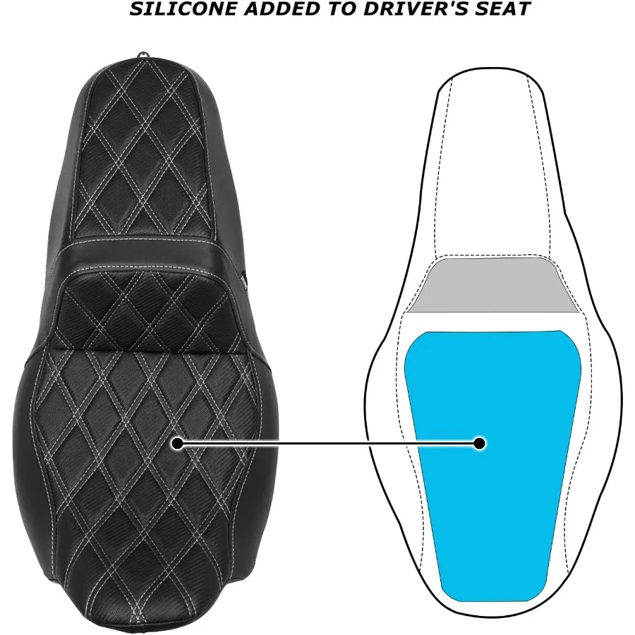 One Piece Rider Passenger Seat Gel Motorcycle Seat Compatible with Harley Touring Street Glide Road Glide Road King Electra Gli