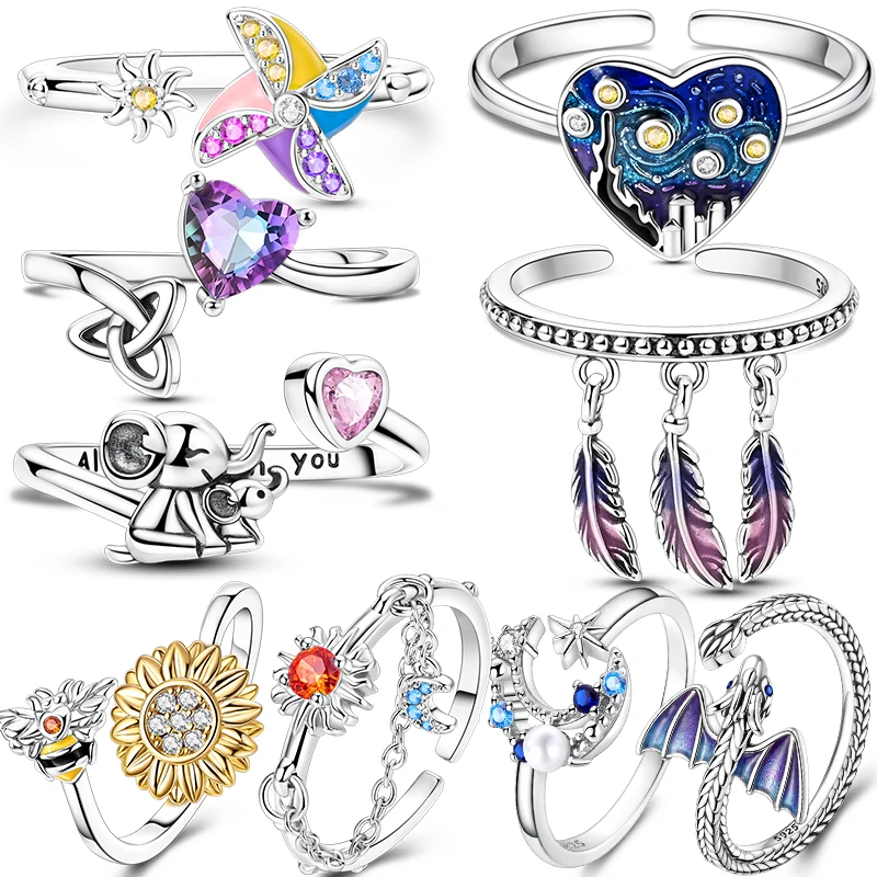 

Открывающееся кольцо, оригинальное серебро 925 пробы, регулируемое кольцо с перьями огненного дракона, модные украшения, подарок на день рождения для женщин, новинка 2023 года