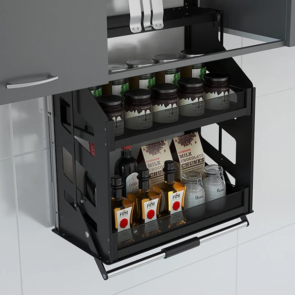 Hanging Cabinet Lifting Basket, Space Aluminum Vertical Elevator Kitchen Cabinet Seasoning Basket Manufacturers