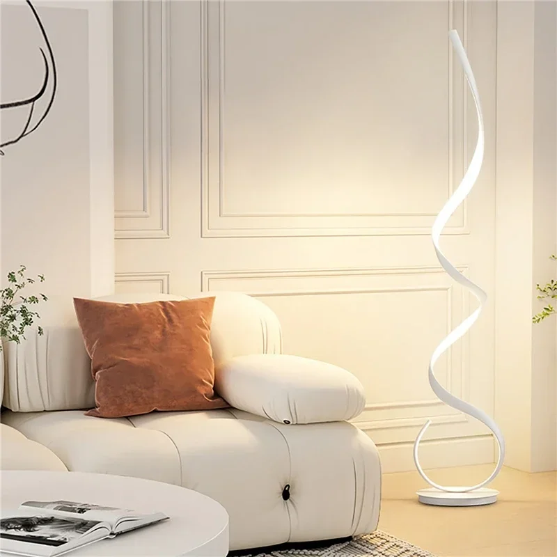 

220V Nordic Standing Floor Lamp Spiral Wave Shape Atmosphere Corner Lighting Eye-Protection 3 Colors Dimming Indoor Night Light