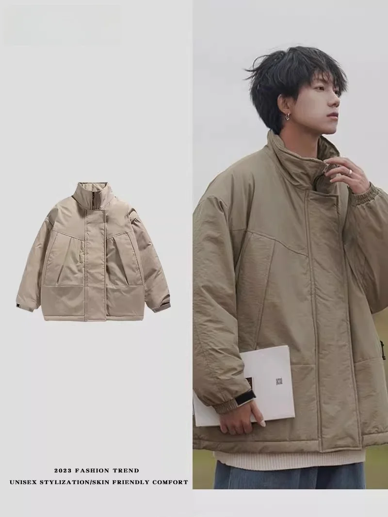 

Мужская зимняя утепленная теплостойкая свободная куртка с воротником-стойкой, повседневная, из хлопка, модная, из полиэфирного волокна