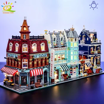 HUIQIBAO Speelgoed MOC City Corner Coffee Shop Architectuur Stijl Street View Micro Bouwstenen voor Kinderen Bouwstenen