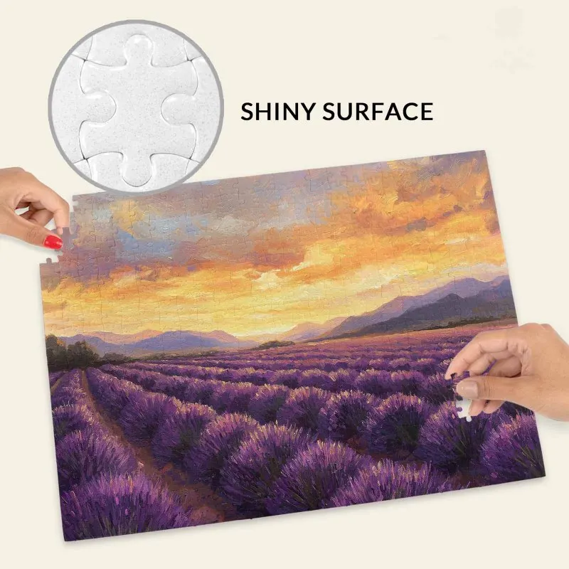 Quebra-cabeça de 500 peças para adultos - campo de lavanda, céu do pôr do sol, quebra-cabeça com padrão de paisagem colorida