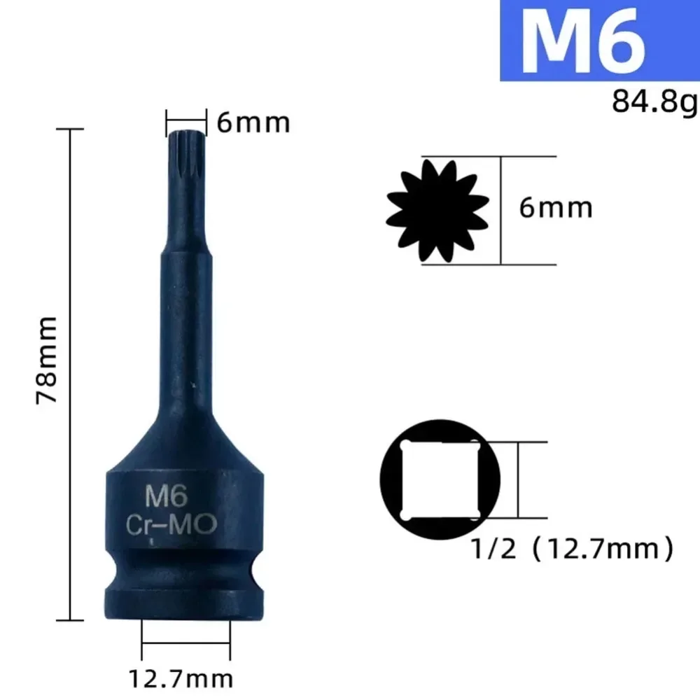 1Pcs Durable Metric 1/2 Inch Shank Electric Drill Adapter 78mm Length Cr-Mo Steel 12 Point Torx Long Bit M5-M19 Wrench