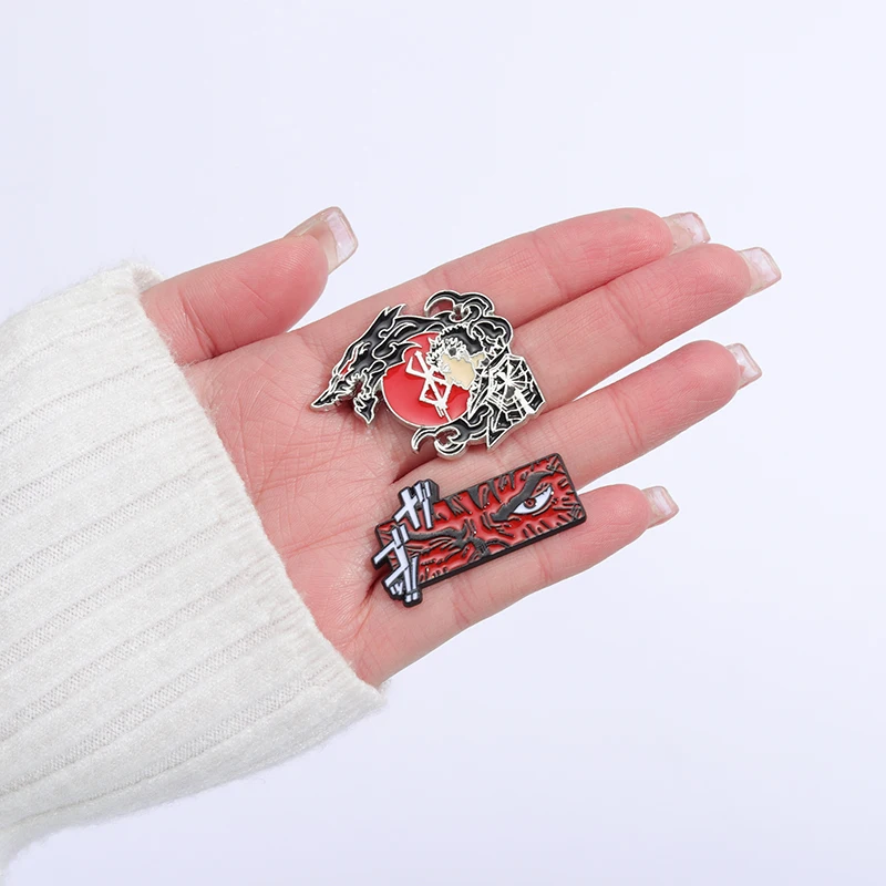 Cartoon Anime Warrior Enamel Pins Red Branded Sword Berserk Alloy Brooch Badges Fashion Gothic Lapel Jewelry Gift For Friends