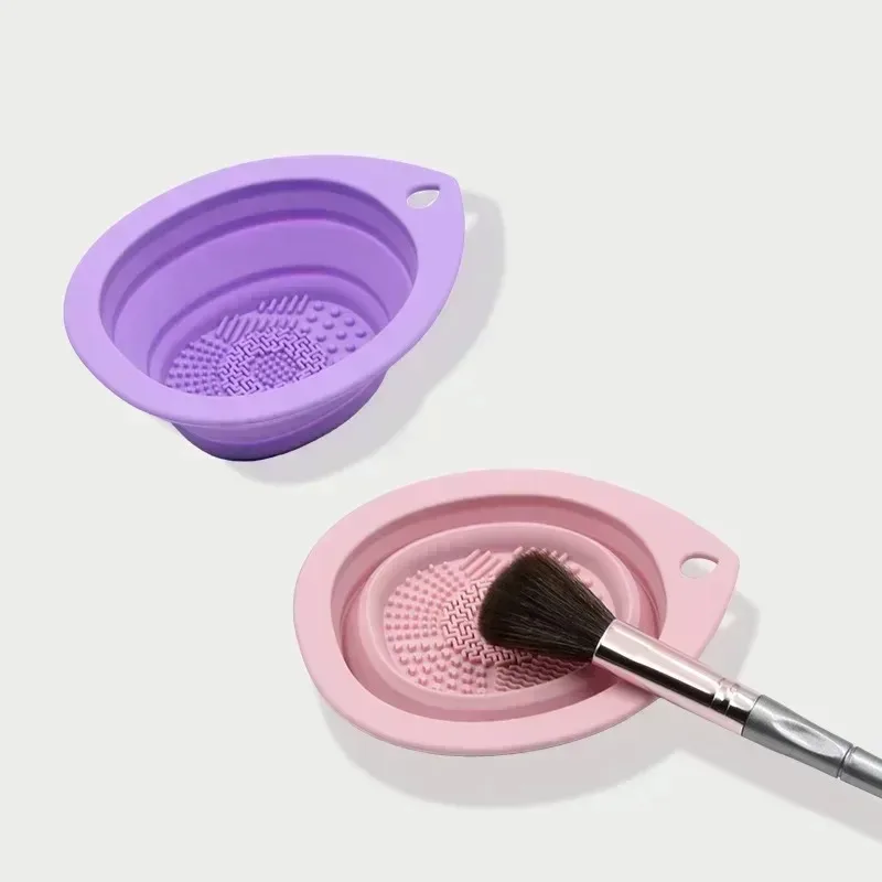 Boîte à récurer en silicone pour le nettoyage des pinceaux de maquillage, bol à poudre pliable, brosses à fard à barrage, polymères souples, outils de beauté