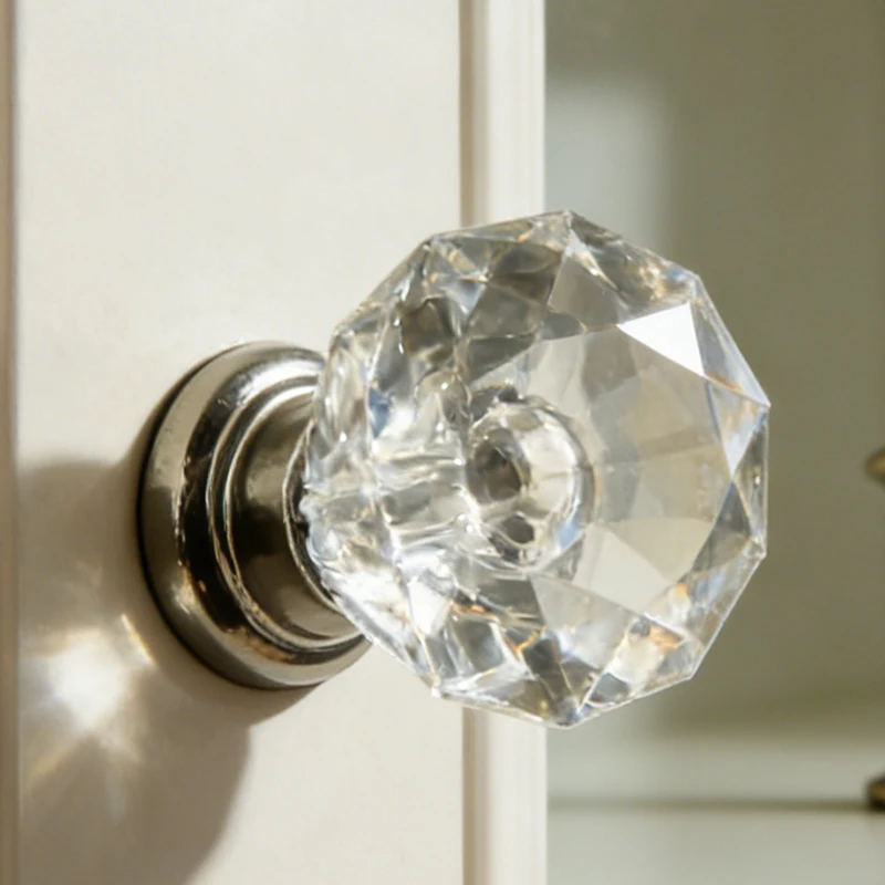 3Pcs017 crystal handle + 3pcs handle screw, total 6pcs, light luxury transparent crystal handle