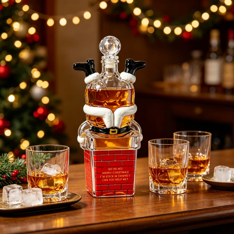 Creative Christmas Whiskey Decanter Santa Claus Chimney Glass Bottle for Bourbon Scotch Liquor Holiday Gift