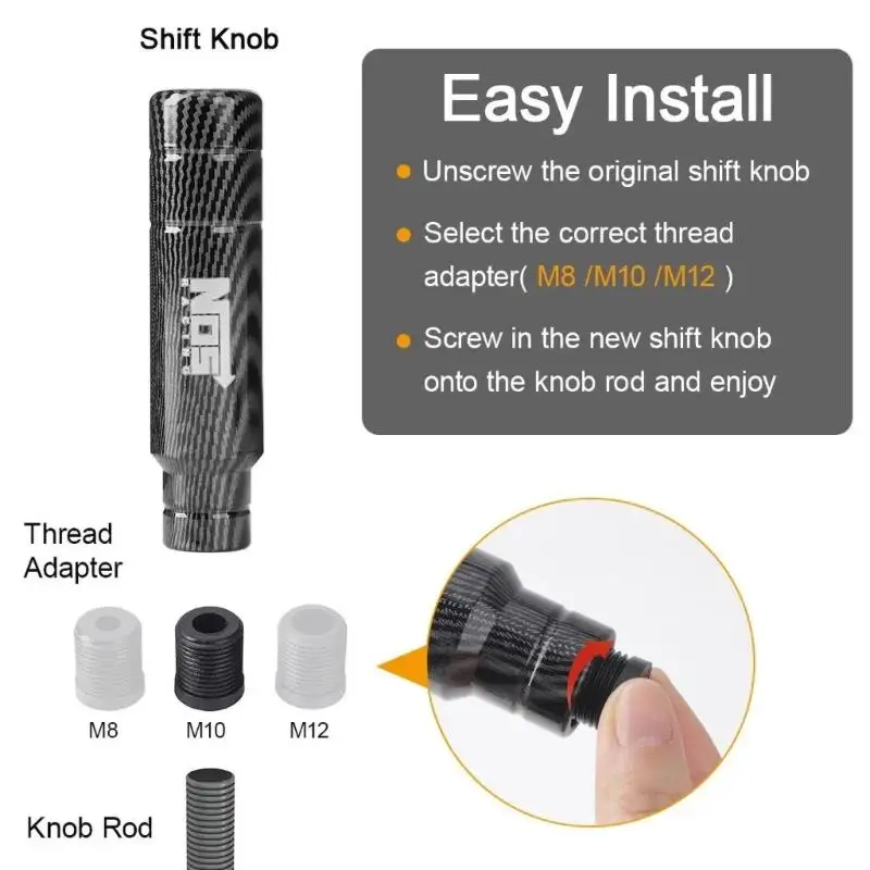 1 Pcs Shift Knob Carbon Black 5 SPEED Universal 90MM 130MM Gear Shift Knob Manual Transmission Aluminum Shifter Lever Knob