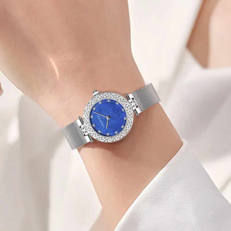 TRSOYE Fashion Light Luxury Temperament Watch Female Automatic Waterproof Diamond Dial Case Ladies Steel Strap Quartz GirlsWatch