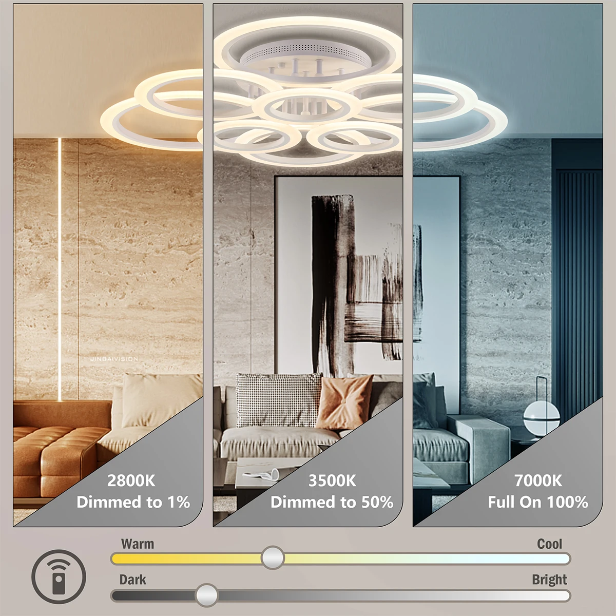 Modern LED Ceiling Lights 9 Rings Hanging Lamps Fixture Remote Dimmable Indoor Chandelier Lamp Home Decor Lustre For Living Room