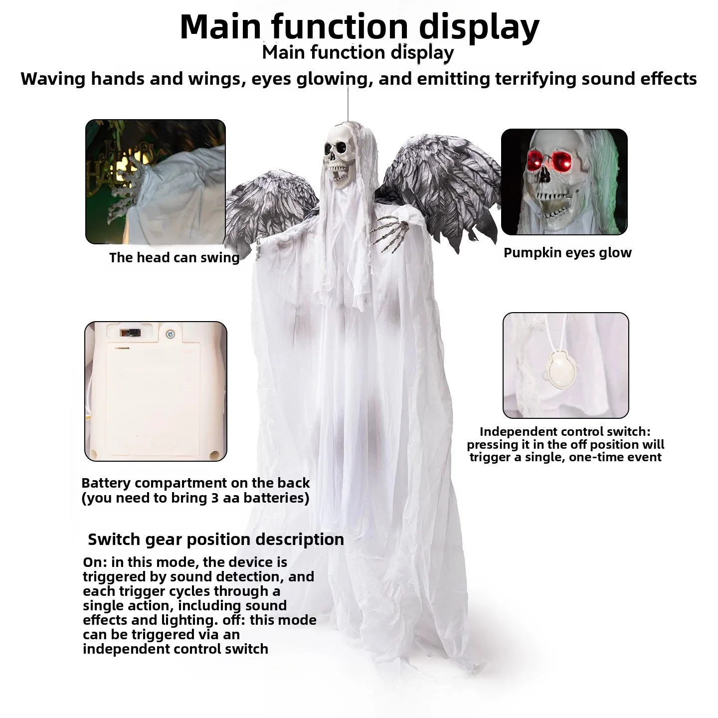 For Skull Angel Electric Haunted House Secret Room Luminous Decoration Pendant
