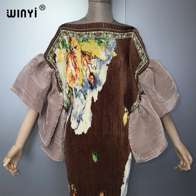 WINYI Pleated Elastic slim dress retro beach cover up muslim woman kaftan abaya dubai luxury long down evening dress