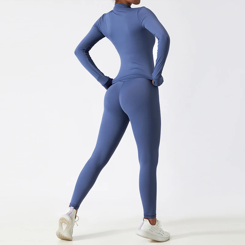 Hearuisavy 2 قطعة مجموعة طويلة الأكمام المرأة عادية في الهواء الطلق تشغيل سترة دعوى اليوغا الملابس التجفيف السريع رفع اللياقة البدنية ملابس رياضية #4