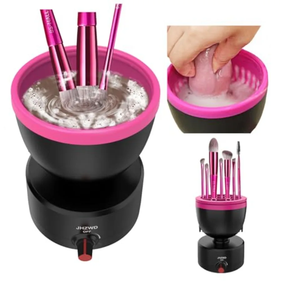 

Adjustable Speed Makeup Brush Cleaner Machine Electric Makeup Sponge Cleaner Automatic Cosmetic Silicone Cleaning Bowl with Bru