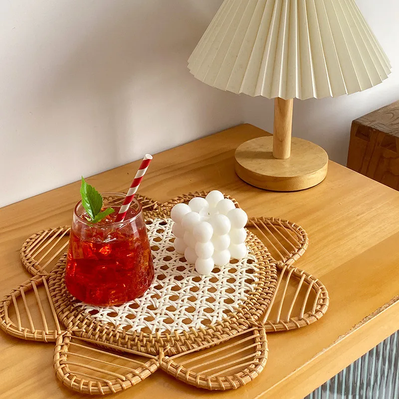 Rattan Weaving Mat Cushion Wall Hanging Decoration Tea Coaster Coffee Cup Anti-Scalding Insulation Mat Rattan CushionHome Dining